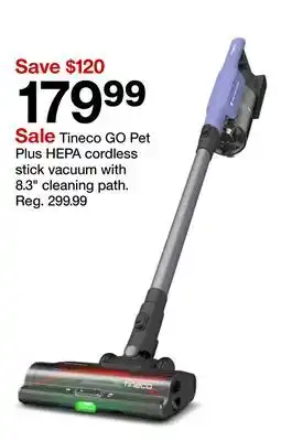 Target Tineco GO Pet Plus HEPA cordless stick vacuum with 8.3 cleaning path offer