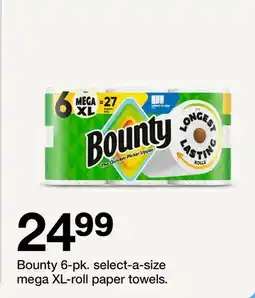 Target BOUNTY 6-pk. select-a-size mega XL-roll paper towels offer