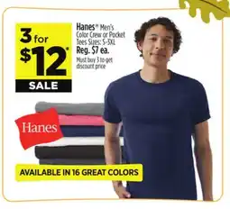 Dollar General Hanes Men's Color Crew or Pocket offer