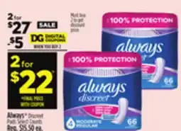 Dollar General Always Discreet Pads offer