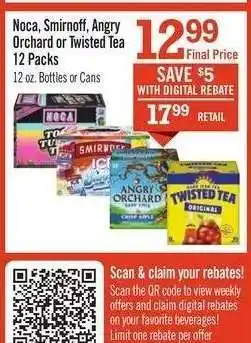Price Chopper Noca, Smirnoff, Angry Orchard or Twisted Tea 12 Packs offer