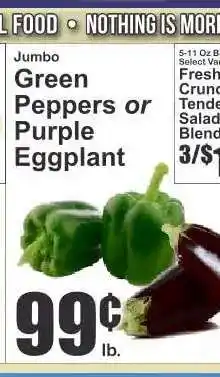 Key Food Jumbo Green Peppers or Purple Eggplant offer