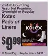 Key Food Kotex Pads or Liners offer
