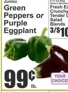 Key Food Jumbo Green Peppers or Purple Eggplant offer