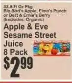 Key Food Apple & Eve Sesame Street Juice offer