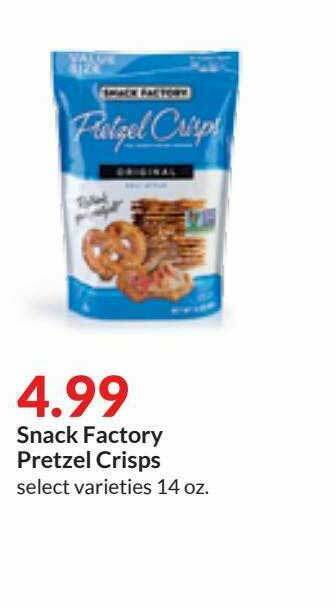Hy-Vee Snack Factory Pretzel Crisps offer