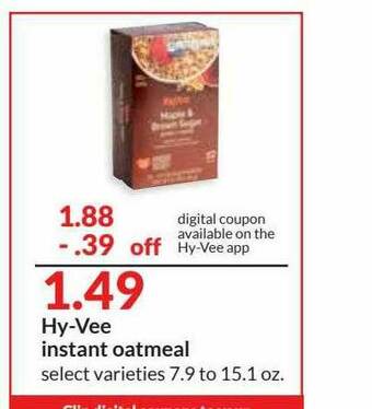 Hy-Vee Hy-Vee Instant Oatmeal offer