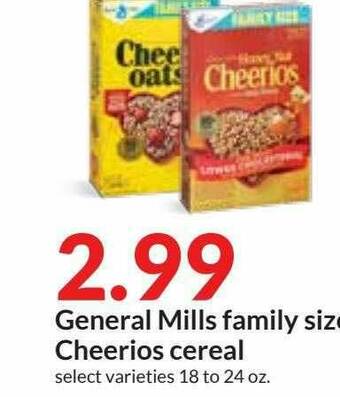 Hy-Vee General Mills Family Size Cheerios Cereal offer