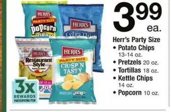 ACME Herr's Party Size Potato Chips, Pretzels, Tortillas, Kettle Chips, Popcorn offer