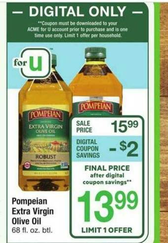 ACME Pompeian Extra Virgin Olive Oil offer