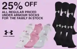 Dunham's Sports All regular priced under armour socks for the family in stock offer