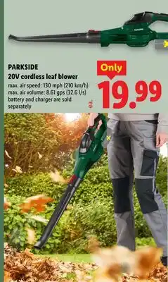 Lidl PARKSIDE 20V cordless leaf blower offer