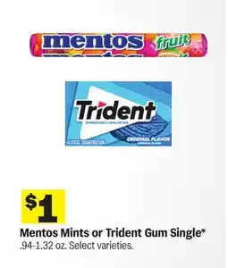 Meijer Mentos Mints or Trident Gum Single offer
