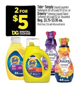 Dollar General Tide Simply Liquid Laundry Detergent or Downy Intense Liquid Fabric Softener offer