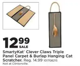 Mills Fleet Farm SmartyKat Clever Claws Triple Panel Carpet & Burlap Hanging Cat Scratcher offer