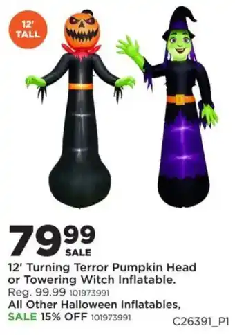 12' Turning Terror Pumpkin Head or Towering Witch Inflatable