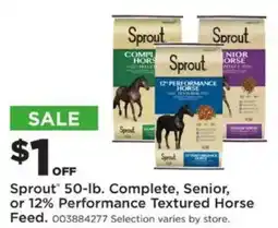 Mills Fleet Farm Sprout complete senior or 12% performance textured horse feed offer