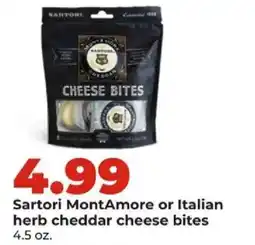 Hy-Vee Sartori MontAmore or Italian herb cheddar cheese bites offer