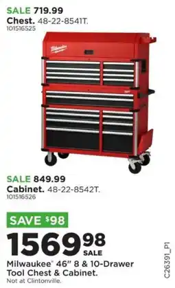 Mills Fleet Farm Milwaukee 46" 8 & 10-Drawer Tool Chest & Cabinet offer