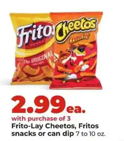 Hy-Vee Frito-Lay Cheetos, Fritos snacks or can dip offer