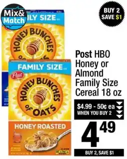 Super King Markets Post HBO Honey or Almond Family Size Cereal offer