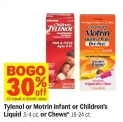 Meijer Tylenol or Motrin Infant or Children's Liquid or Chews offer