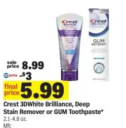 Meijer Crest 3DWhite Brilliance, Deep Stain Remover or GUM Toothpaste offer