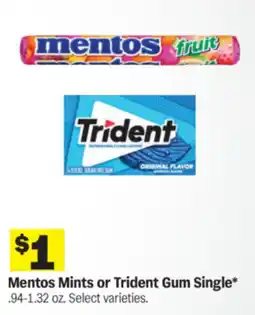 Meijer Mentos Mints or Trident Gum Single offer