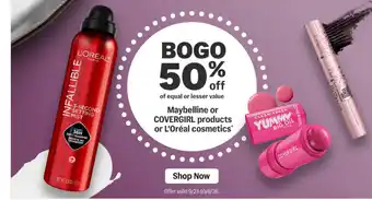 Meijer Maybelline or Covergirl products or L'oreal cosmetics offer