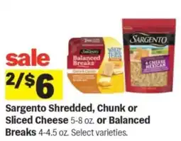 Meijer Sargento Shredded, Chunk or Sliced Cheese or Balanced Breaks offer