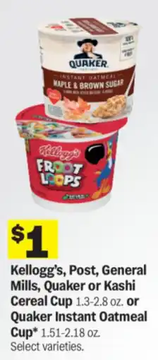 Meijer Kellogg's, Post, General Mills, Quaker or Kashi Cereal Cup offer