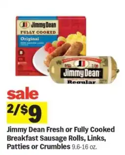 Meijer Jimmy Dean Fresh or Fully Cooked Breakfast Sausage Rolls, Links, Patties or Crumbles offer