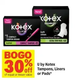 Meijer U by Kotex Tampons, Liners or Pads offer