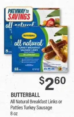 Commissary Butterball all natural breakfast links or patties turkey sausage offer
