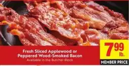 Save Mart Fresh Sliced Applewood or Peppered Wood-Smoked Bacon offer