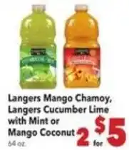 Vallarta Supermarkets Langers mango chamoy, langers cucumber lime with mint or mango coconut offer
