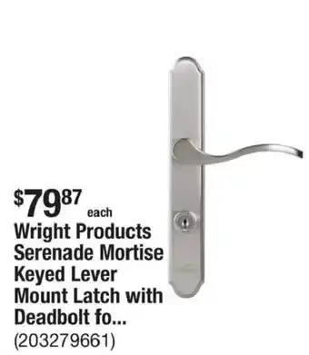 Wright Products Serenade Mortise Keyed Lever Mount Latch with Deadbolt