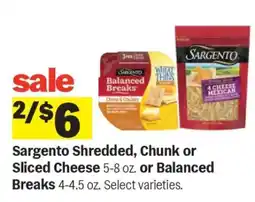 Meijer Sargento Shredded, Chunk or Sliced Cheese or Balanced Breaks offer