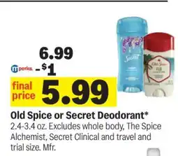 Meijer Old Spice or Secret Deodorant offer