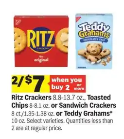 Meijer Ritz Crackers, Toasted Chips, Sandwich Crackers, or Teddy Grahams offer