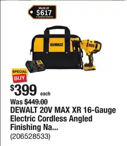 The Home Depot DEWALT 20V MAX XR 16-Gauge Electric Cordless Angled Finishing Nailer Kit offer