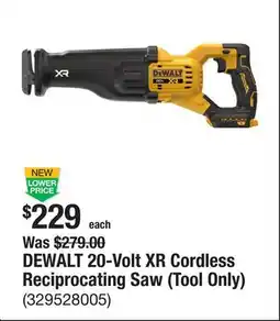 The Home Depot DEWALT 20-Volt XR Cordless Reciprocating Saw (Tool Only) offer