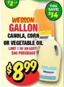 Western Beef WESSON GALLON CANOLA, CORN OR VEGETABLE OIL offer