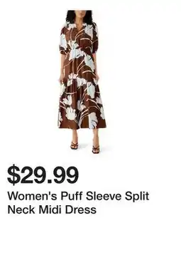 Belk Women's Puff Sleeve Split Neck Midi Dress offer
