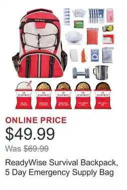 Costco ReadyWise Survival Backpack, 5 Day Emergency Supply Bag offer