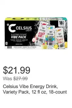 Costco Celsius Vibe Energy Drink, Variety Pack, 12 fl oz, 18-count offer