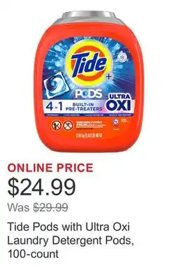 Costco Tide Pods with Ultra Oxi Laundry Detergent Pods, 100-count offer