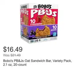 Costco Bobo's PB&Js Oat Sandwich Bar, Variety Pack, 2.1 oz, 20-count offer