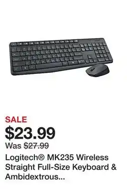 Office Depot Logitech MK235 Wireless Straight Full-Size Keyboard & Ambidextrous Optical Mouse, Black offer