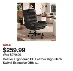 Office Depot Bestier Ergonomic PU Leather High-Back Swivel Executive Office Chair, Black offer